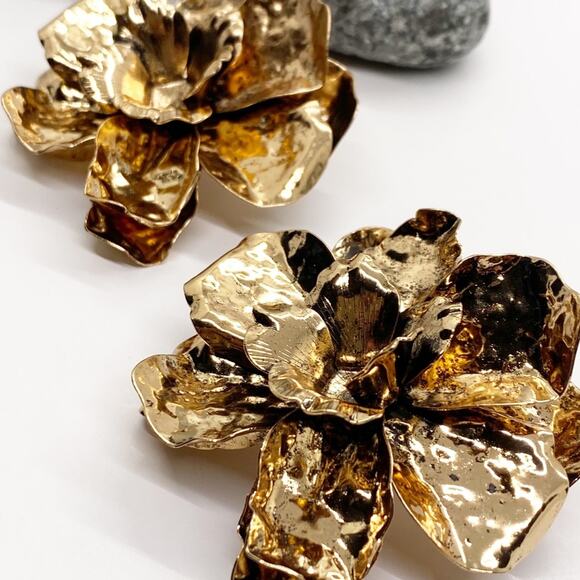 NEW Golden Flower Statement Earrings - Picture 10 of 13